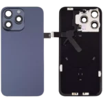 Capac Spate Sticla Cu Magnet MagSafe, NFC Si Lanterna iPhone 15 Pro Max Aftermarket (No Logo) (Blue Titanium) – imaginea 2