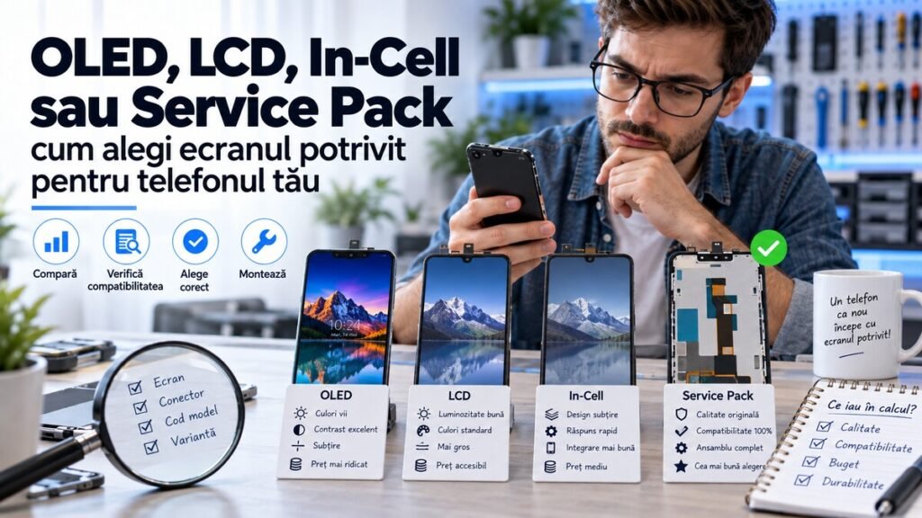 OLED, LCD, In-Cell sau Service Pack. Cum alegi ecranul potrivit pentru telefonul tău